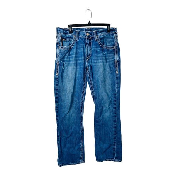 Ariat Mens Jeans Straight Medium Wash Blue Denim Jeans 100% Cotton W33 x L32 - Picture 1 of 14